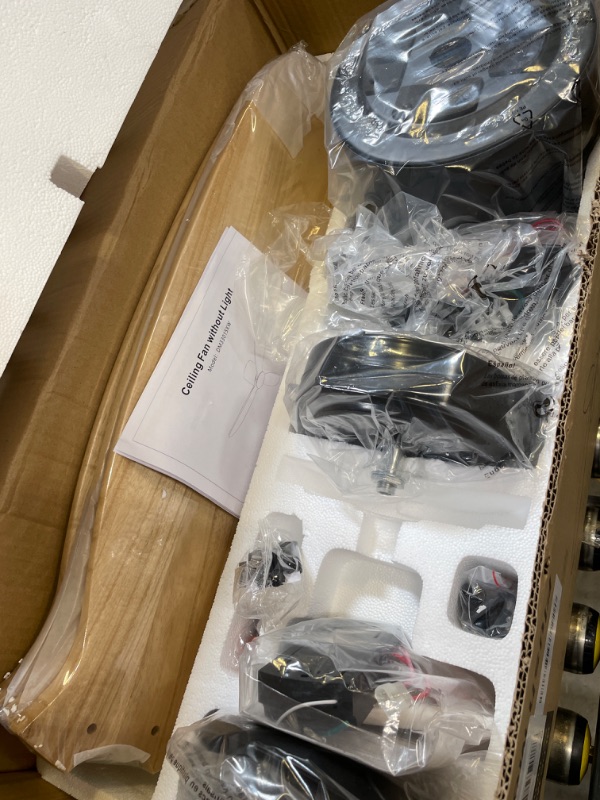 Photo 1 of REVOICI 52 Inch Ceiling Fan No Light Outdoor Ceiling Fan Remote Controlled 3 Carved Wood Fan Blades Reversible DC Motor Ceiling Fan Without Light for Farmhouse Modern Style C-Wood 52in