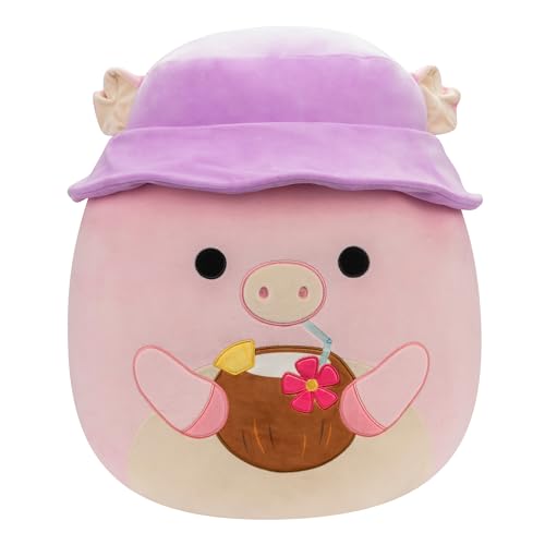 Photo 1 of Squishmallows Original 20-Inch Peter Pig with Purple Bucket Hat and Coconut Drink - Official Jazwares Jumbo Plush
