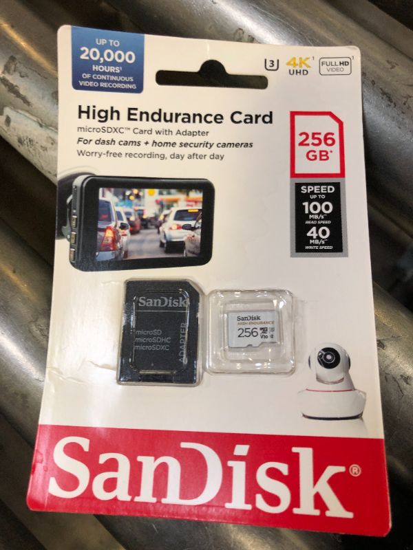 Photo 2 of SanDisk 256GB High Endurance Video microSDXC Card with Adapter for Dash Cam and Home Monitoring systems - C10, U3, V30, 4K UHD, Micro SD Card - SDSQQNR-256G-GN6IA 256 GB Card Only