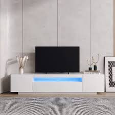 Photo 1 of Ucloveria 79" White Stand with Lights, Modern LED Cabinet with Storage Drawers, Living Room Entertainment Center Media Console Table for 45/50/55/60/65/70/80 Inch TV, 78.74'' X 14.96'' X 16.93
