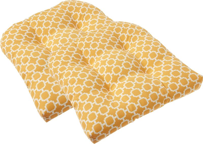 Photo 1 of Pillow Perfect Outdoor/Indoor Hockley Banana Tufted Seat Cushions (Round Back), 2 Count (Pack of 1), Yellow
