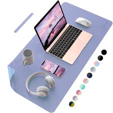 Photo 1 of AFRITEE Desk Pads Desk Protector Mat - Dual Side PU Leather Laptop Large Mouse Pad, Writing Desk Mats Waterproof Desk Cover Organizers Computer Table Gaming Decor ?Violet/Blue, 23.6" x 13.8")
