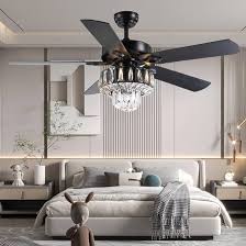 Photo 1 of 52Inch Crystal Ceiling Fan with Lights, 5 Wood Blades and Gorgeous Light Fixture, Modern Fandelier Ceiling Fan with Noiseless Motor, Chandelier Fan with Remote for Bedroom,Living Room