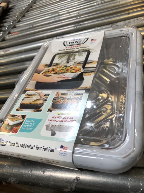 Photo 2 of Fancy Panz Classic Pan, Dress Up & Protect Your Foil Pan, Made in USA, Fits Half Size Foil Pans. Hot or Cold Food. Stackable for easy travel. (Marble)