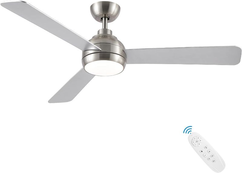 Photo 1 of 52 Inch Ceiling Fans with Lights, Brushed Nickel Ceiling Fan with Light and Remote Control, Dimmable 6 Speeds DC Reversible Quiet Modern Ceiling Fan for Bedroom, Living Room, Patio
