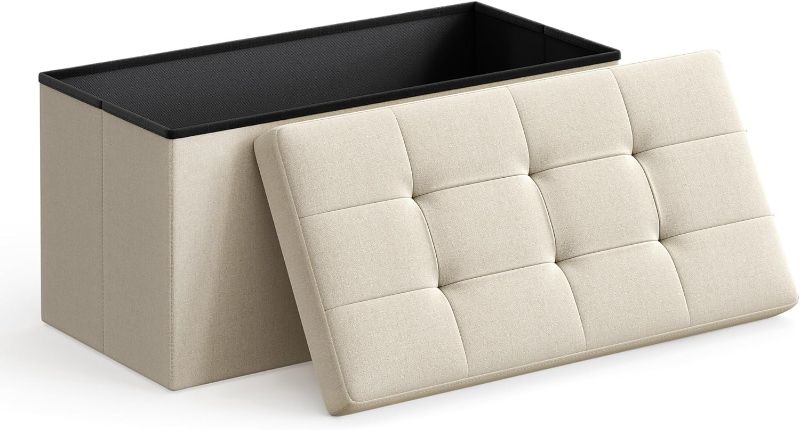 Photo 1 of SONGMICS 30 Inches Folding Storage Ottoman Bench, Storage Chest, Foot Rest Stool, Beige ULSF47BE
