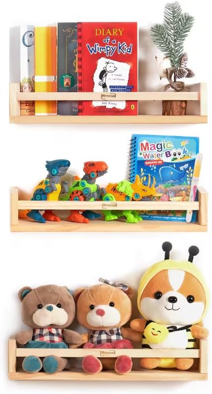 Photo 1 of NEXZON Set of 3 Nursery Book Shelves with Booklet and Pen | 16.6" Nursery Shelves for Wall | Wall Book Shelves for Bedroom, Bathroom, Kitchen and Toy...
