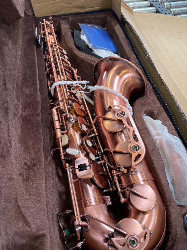 Photo 1 of EASTROCK Tenor Saxophone Red Antique Copper B Flat Tenor Sax Professional Tenor Saxophone for Beginners Students Kids and Musicians with Carrying Case,Mouthpiece,Reeds,Cleaning Kit,Neck Strap