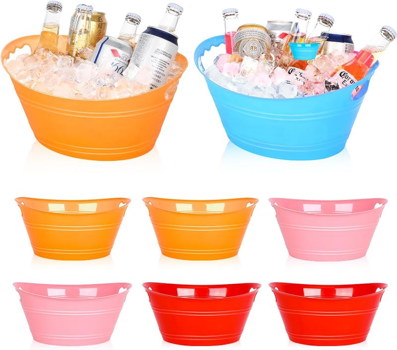 Photo 1 of  Ice Bucket, Plastic Ice Buckets for Parties, Drink Buckets with Handles Beverage Buckets Oval Storage Plastic Tub for Wine Beer Champagne Bottles,