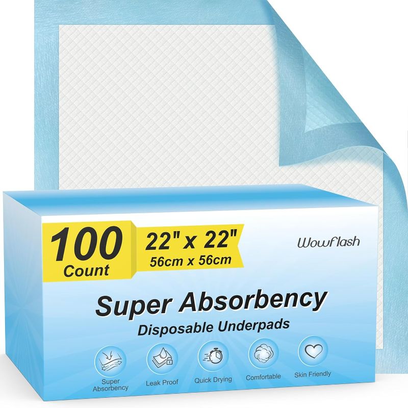 Photo 1 of 100 Count 22” x 22” Super Absorbency Disposable Underpads, Leakproof Quick Drying Disposable Pads for Baby, Puppy and Adults, Puppy Pads, Cat Pee Pads for Dogs, Potty Puppy Training Pads
