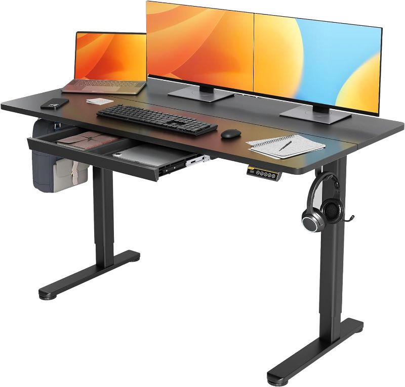 Photo 1 of  Standing Desk with Drawers, Stand Up Electric Standing Desk Adjustable Height, Sit Stand Desk Computer Workstation, 55 Inch