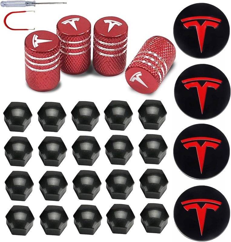 Photo 1 of KENPENRI Aerodynamic Wheel Cap Kit Compatible with Tesla 3, Y, S & X - 4 x Center Cap Set & 20 Wheel Lug Nut Cover - Matte Black