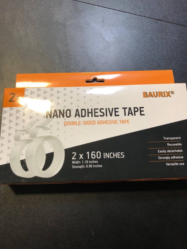 Photo 2 of 2pc BAURIX® Nano Tape, Strong Double Sided Tape Heavy Duty, Clear Double Sided Mounting Tape, Reusable Adhesive Tape for Wall Hanging, Two Sided Tape Heavy Duty, Carpet Tape - Rug Tape, 13ft long/2pack 160 Inch x 1.2 Inch 2