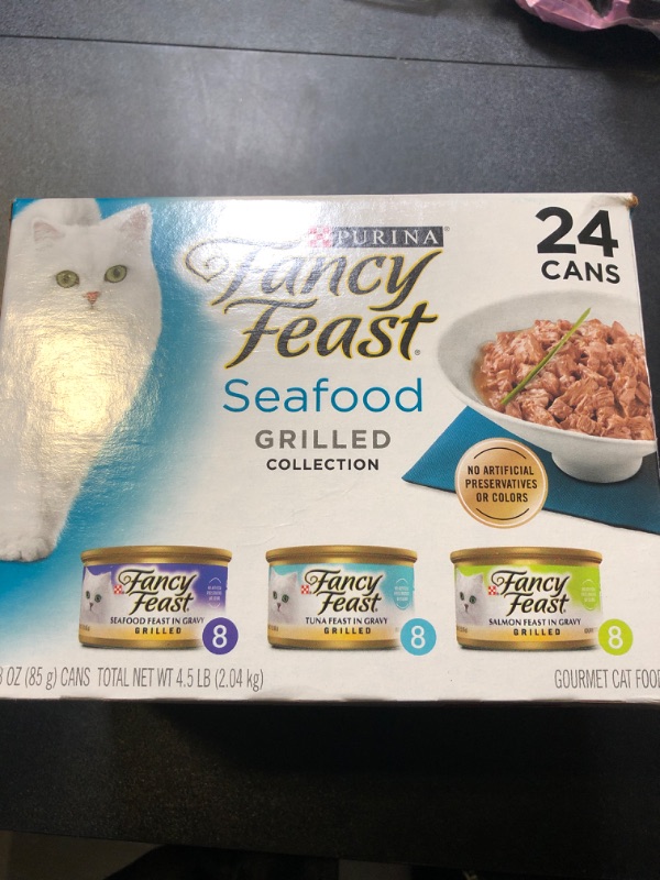 Photo 2 of Exp 12/25 Fancy Feast Purina Wet Cat Food Variety Packs Grilled Seafood (24) 3 oz. Cans