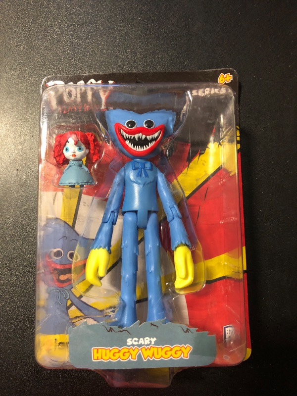 Photo 2 of Poppy Playtime Scary Huggy Wuggy Action Figure (5'' Posable Figure, Series 1) [Officially Licensed], Blue