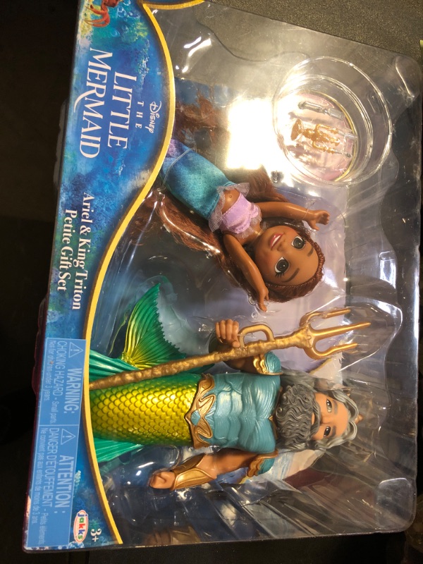Photo 2 of Disney The Little Mermaid Ariel Doll and King Triton Petite Gift Set, 6 Inches Tall with Dinglehopper, Candelabra and King Triton’s Trident Accessory Toys