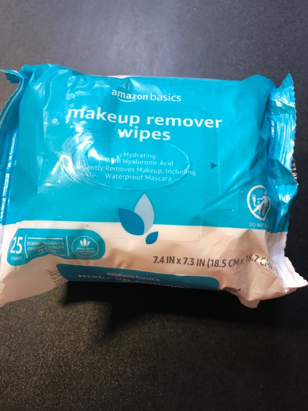 Photo 1 of Amazon Basics Hydrating Makeup Remover Wipes, 50 wipes (Pack of 2) Hydrating 25 Count (Pack of 2)