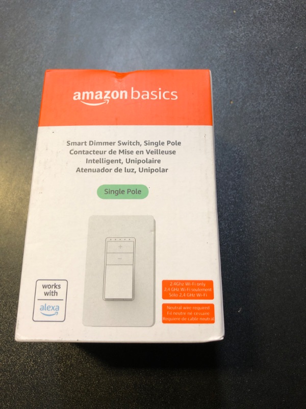 Photo 2 of Amazon Basics Single Pole Smart Dimmer Switch, Neutral Wire Required, 2.4 Ghz WiFi, Works with Alexa Standalone Single Pole Dimmer