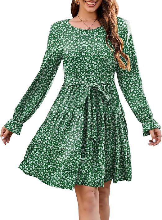 Photo 1 of 3XL nclook Women's 2024 Fall Midi Dress Crew-Neck Casual Long Sleeve Loose A Line Flowy Dresses
