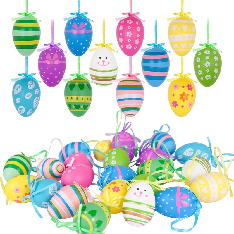 Photo 1 of 2pc Easter Decorations Tree Ornaments 24 pcs 2.36in Multicolored Hanging Plastic Easter Eggs Easter Decorations for The Home Easter Spring Holiday Party Favor Supplies
