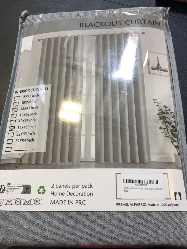 Photo 2 of Linen 100% Blackout Curtains for Bedroom 45 inches Long,Back Tab & Rod Pocket Curtains,Thermal Insulated Room Darkening Curtains for Living Room,Window Curtain Panel 42 x 45 in 2 Panels,Light Grey Light Grey 42x45 in?W x L?