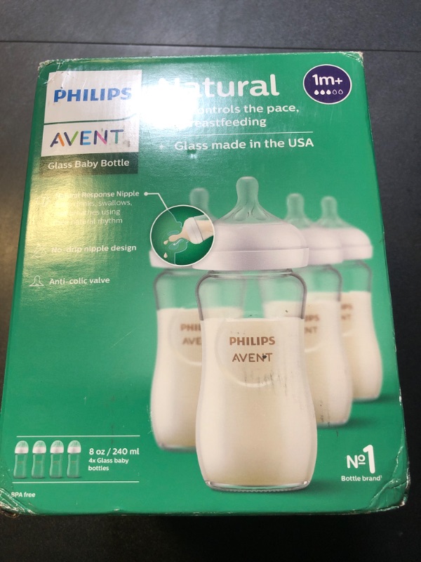 Photo 2 of Philips AVENT Glass Natural Baby Bottle with Natural Response Nipple, Clear, 8oz, 4pk, SCY913/04 8 Ounce 4 Pack Bottle