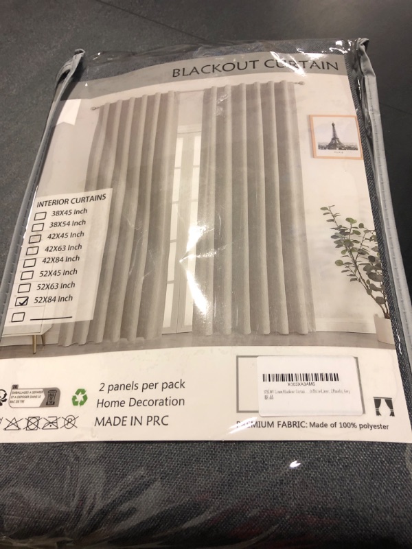 Photo 2 of Joydeco Linen Curtains 84 inch Length 2 Panels Set Burg 100% Blackout Long Drapes for Bedroom Living Room Black Out Darkening Curtain Thermal Insulated Back tab Rod Pocket(52x84 inch,Light Grey) 52W x 84L inch x 2 Panels Light Grey