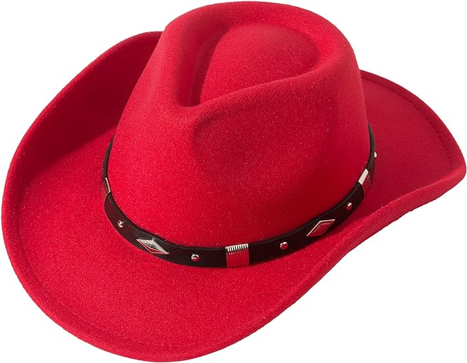 Photo 1 of JOYEBUY Classic Wide Brim Women Men Western Style Cowboy Cowgirl Hats with Buckle Belt red 
 