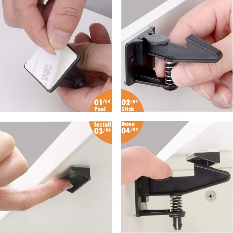 Photo 1 of Baby Proofing Cabinets Drawer Lock Adhesive Latch for Kids Proof Drawers No Drilling Tools Needed (Black)