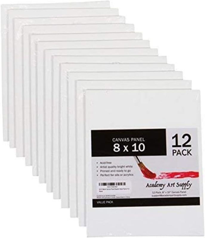 Photo 1 of Academy Art Supply Canvases Panels 8 x 10 inch - 100% Cotton Artist Blank Canvas Board for Painting, Pre-gessoed, Primed, Acid-Free Blank Canvas, Perfect for Acrylic and Oil Painting, Pack of 12
