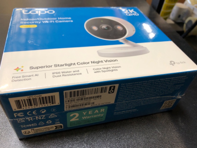 Photo 2 of TP-Link Tapo 2K QHD Security Camera, Indoor/Outdoor, ???? ????? ??????'? ??????, Color Night Vision, Free Person/Pet/Vehicle Detection, Invisible IR Mode, SD Storage(Tapo C120)
