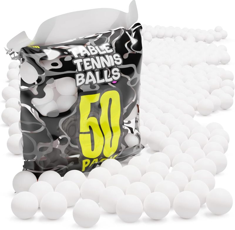 Photo 1 of 50 Pack White Ping Pong Balls 1 Star 40mm Official Size + Weight Professional ABS Table Tennis Ball for Training & Practice - Durable High Performance
