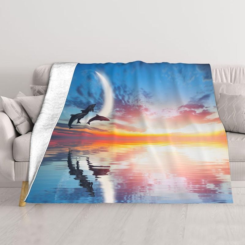 Photo 1 of Dolphin Flannel Blankets Super Soft and Warm Throw Blanket for Couch Sofa Gifts for Girls Boys Kids 60" X 50"
