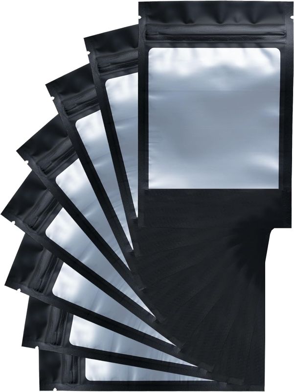 Photo 1 of QECOMM Black Mylar Bags Pack of 100 Resealable Bags, Small Mylar Bags For Food Storage, Matte Black (Small, Matte Black:4x6 Inch)
