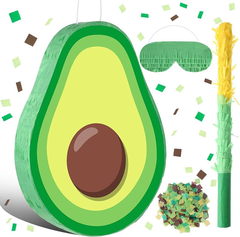 Photo 1 of ABILITH Avocado Pianta Decorations Fruit Pinata with Stick Blindfold Confetti Mexican Cinco De Mayo Green for Children's Birthday Party 16 x 11 x 3 Inch Pinatas
