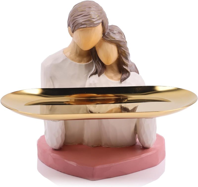 Photo 1 of Gift for Girlfriend Creative Couple Figurines with Tray, Romantic Love Home Decor 1 Year Wedding Ideal Dresser Top Decoration Lipstick Jewelry Storage Tray or Key Dish for Entryway
