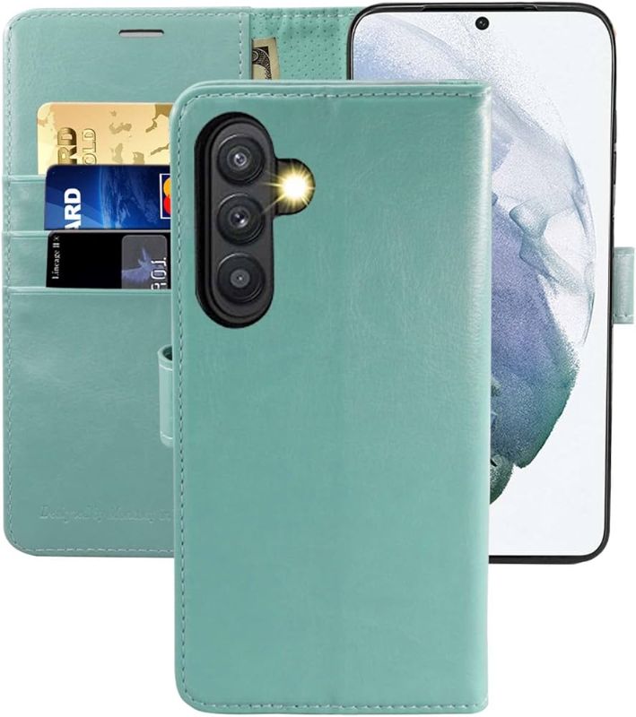 Photo 1 of MONASAY Wallet Case Compatible for Galaxy A34 5G, [RFID Blocking] Flip Folio Leather Cell Phone Cover with Credit Card Holder, Mint Green 