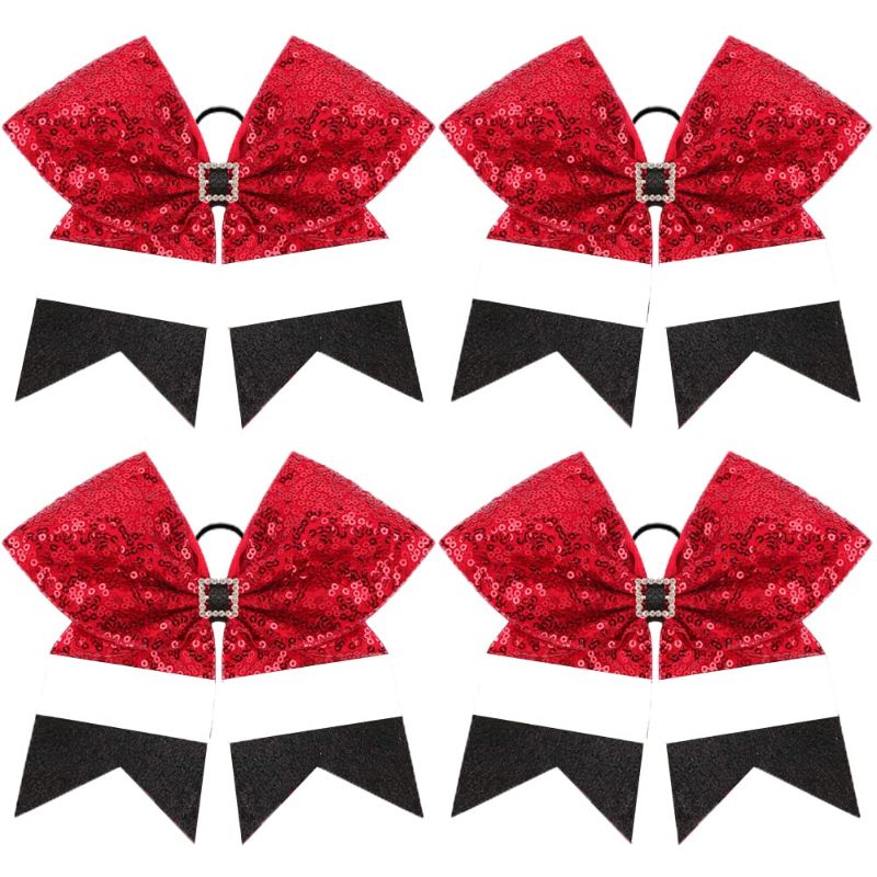 Photo 1 of 4pcs Christmas Large Cheer Hair Bows,7Inch Xmas Boutique Cheerleader Bows Accessories with Shiny Squares Hair Bows Elastic for Women Kids Toddlers Teens(Red, white and black) 1 Count (Pack of 6) Christmas Bows B