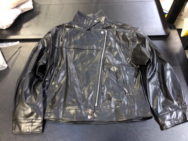 Photo 1 of Black Faux Leather Jacket, Size Medium