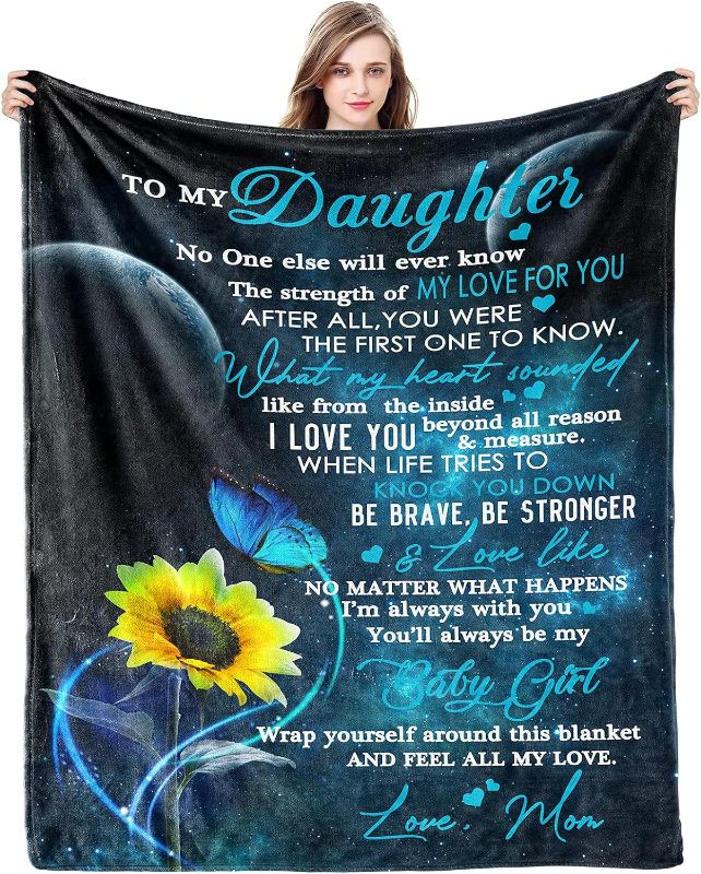 Photo 1 of Gift for My Daughter Blanket from Mom as Birthday Present I Love You Letter to Her, Ultra-Soft Flannel Fleece Light Weight Bed Throw (Daughter Gifts1, 80"x60")

