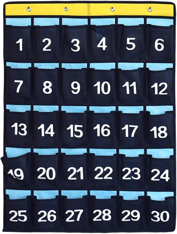 Photo 1 of NIMES Numbered Organizer Classroom Pocket Chart for Cell Phones Calculators Holders Blue (30 Pockets)
