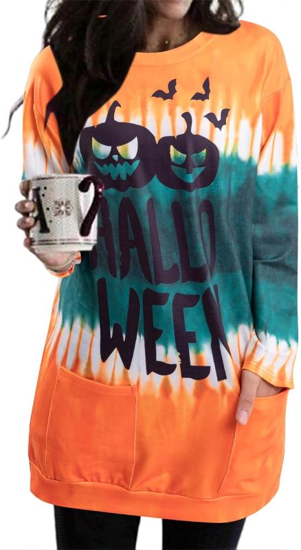 Photo 1 of BLANCHES Halloween Sweatshirts for Women Pumpkin Long Sleeve T Shirts Dress Graphic Printed Pullover Tops with Pocket XL
