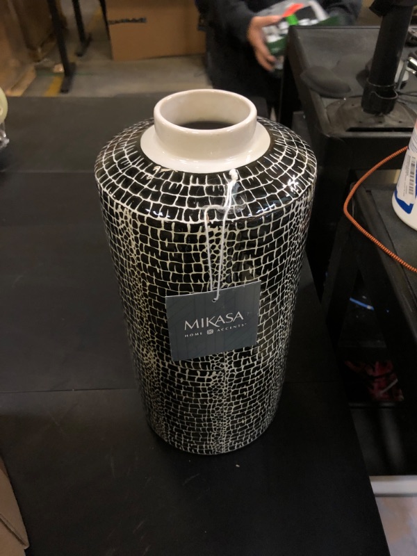 Photo 2 of Mikasa Blue Crackle Ceramic Canister, Store Small Household Items or Display Faux Florals, Black and White (MISSING LID)