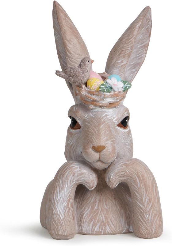 Photo 2 of Hodao Easter Bunny Home Decorations Spring Flower Bunny Figurines Decor for Easter Day Tabletopper Bunny Decorations for Easter Party Home Cute Rabbit Easter Day Gifts Decor(Nest-Brown)
