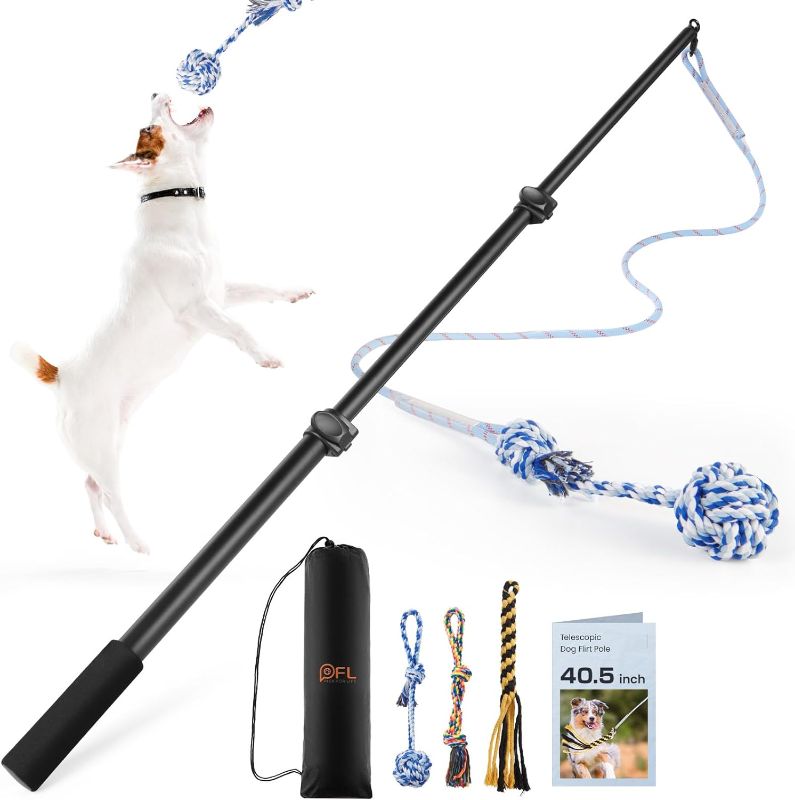Photo 1 of Flirt Pole for Dogs - Extendable Dog Flirt Pole with Detachable Interactive Toys - Flirt Stick for Small Medium Dogs Training Playing Exercise(Pole-40inch Max)
