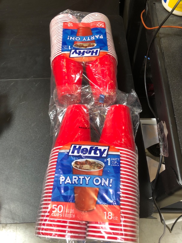 Photo 2 of Hefty Party On Disposable Plastic Cups, Red, 18 Ounce, 50 Count 18 Ounce 50 Count (Pack of 2)