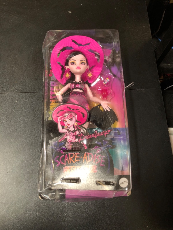 Photo 2 of Monster High Scare-adise Island Draculaura Doll with Swimsuit, Sarong and Beach Accessories Like Hat, Sunscreen, and Tote (MISSING HEELS)
