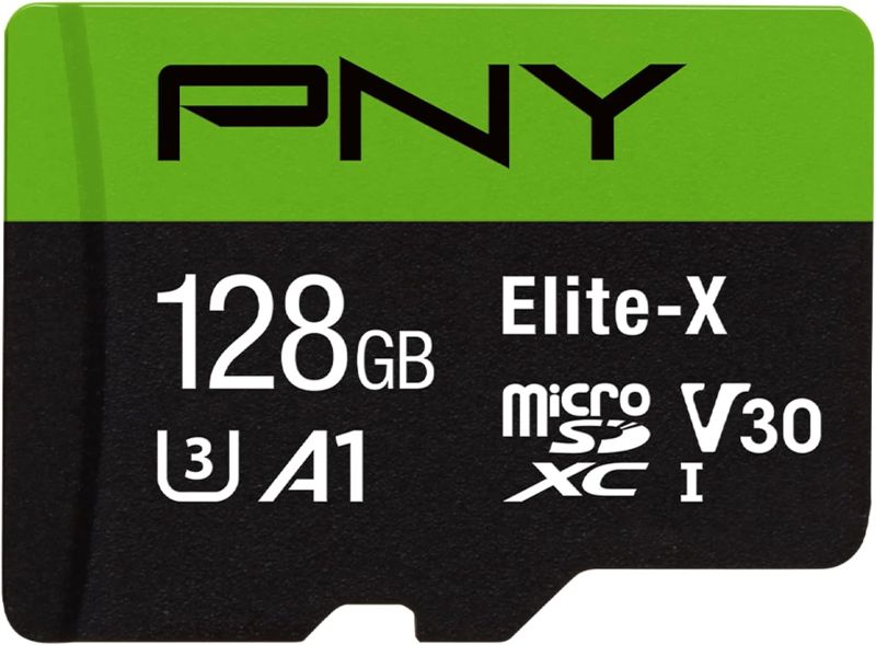 Photo 1 of PNY 128GB Elite-X Class 10 U3 V30 microSDXC Flash Memory Card - 100MB/s, Class 10, U3, V30, A1, 4K UHD, Full HD, UHS-I, microSD
