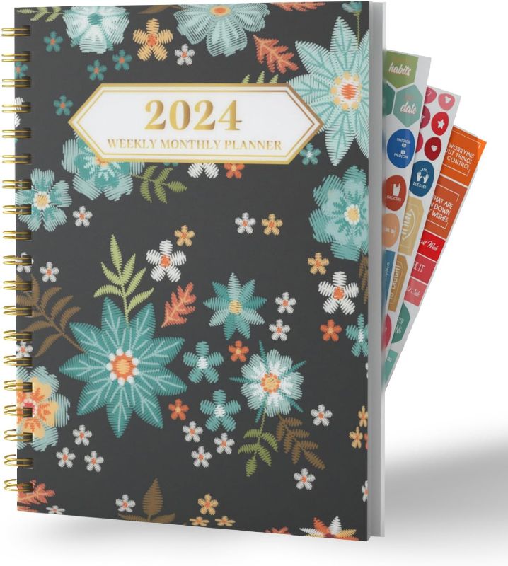 Photo 1 of Ymumuda Planner 2024, 12-Month Planner from JAN.2024 to DEC.2024, 7" X 10", Weekly Monthly Planner 2024 with Waterproof Cover, Sticky Index Tabs, Large Writing Blocks, Floral 02
