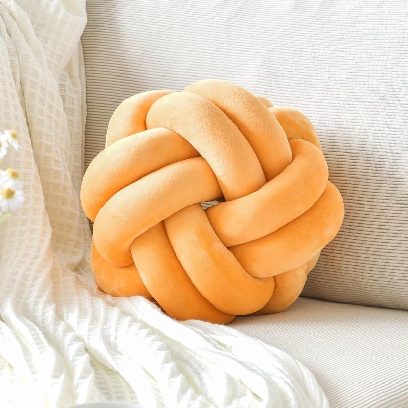 Photo 1 of VBGYA Knot Pillow Ball, Soft Home Decorative Throw Pillows Cushion, Round Changeability Knotted Pillows, Modern Home Handmade Cushions for Bedroom, Sofa, Couch (8 Inch, Dark Yellow)
